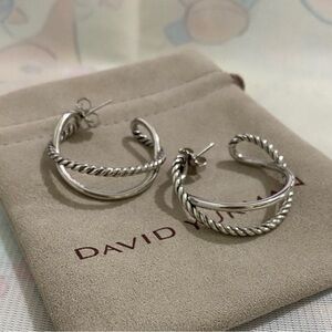 David Yurman Sterling Silver Double-Band Twist Hoop Earrings